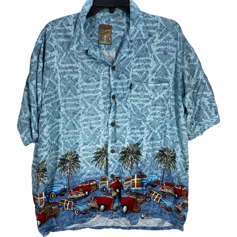 Pineapple Connection Shirt Mens XL Blue Hawaiian Button-Up Short Sleeve Beach